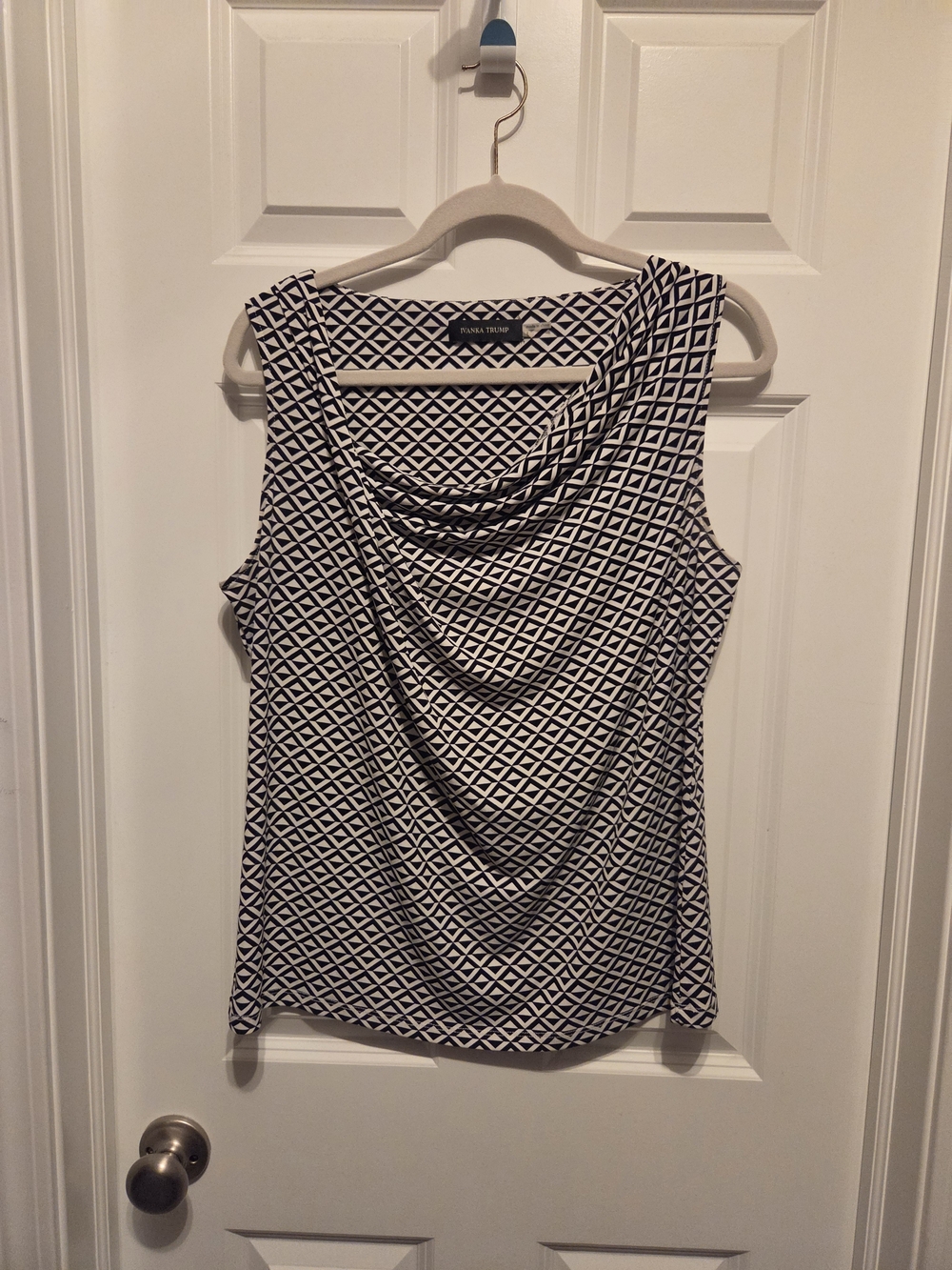 Ivanka Trump Black and White Geometric Cowl Neck Tank